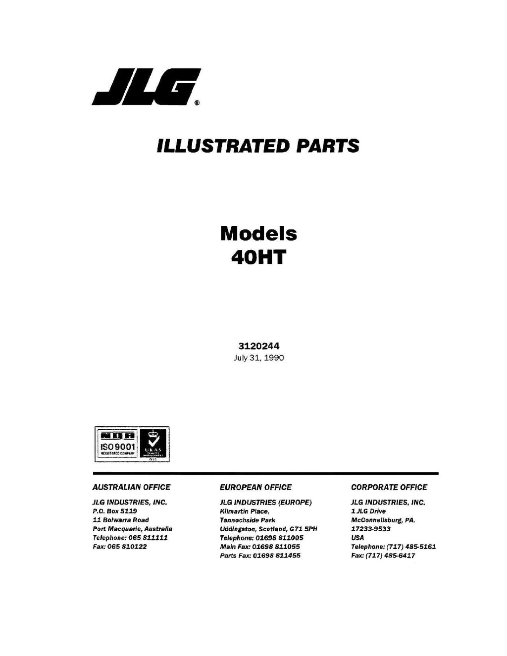 Manual del catálogo de piezas del elevador de pluma JLG 40HT