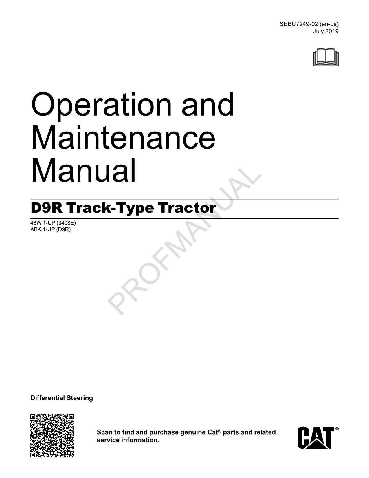 Manual de mantenimiento del operador del tractor de cadenas Caterpillar D9R ser ABK1-UP 48W1-UP