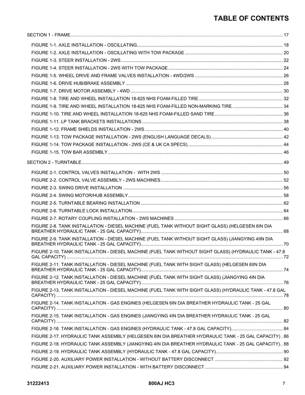 JLG 800AJ HC3 Boom Lift  Parts Catalog Manual