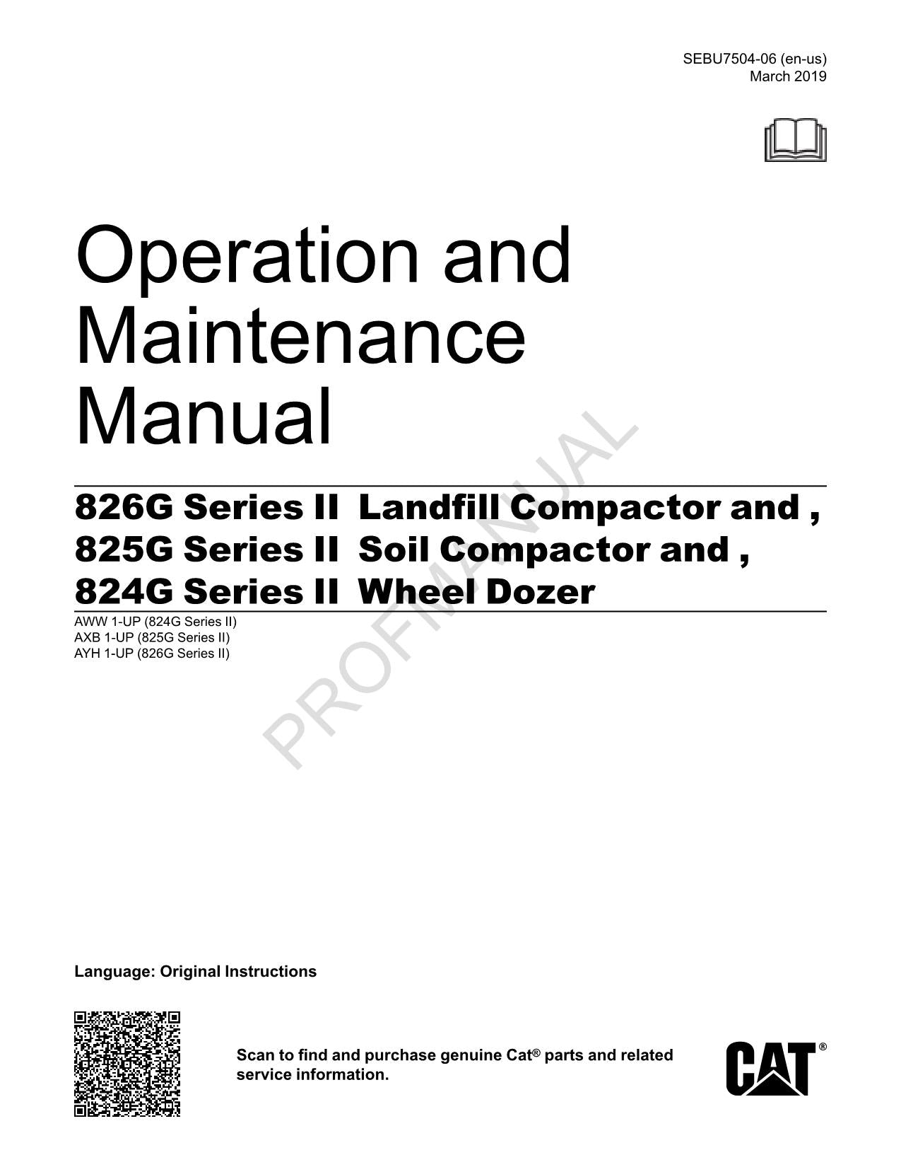 Manual del operador de la topadora de ruedas compactadora de vertederos Caterpillar Serie 826G II