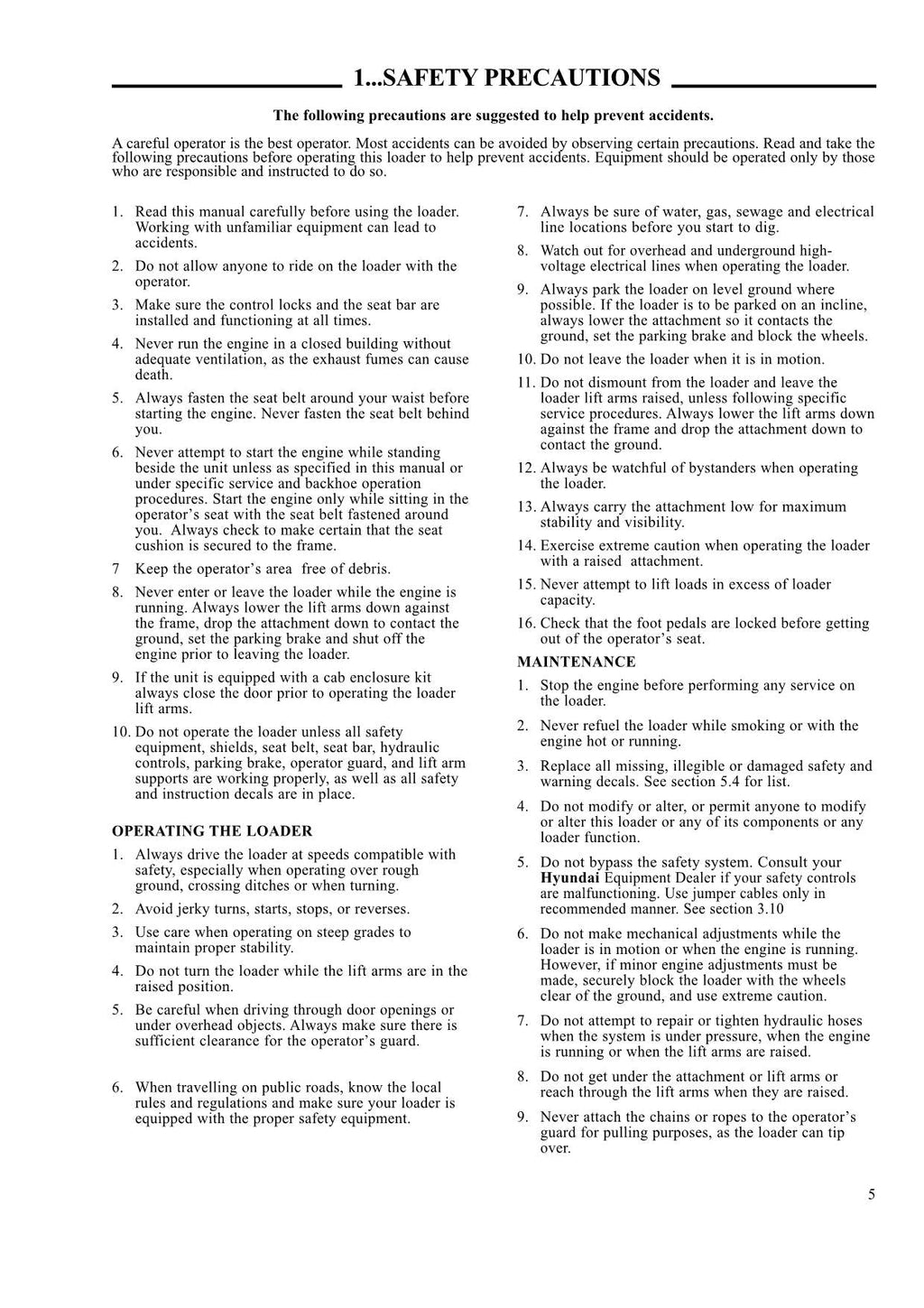 Hyundai HSL500T SKID STEER LOADER Operators Maintenance Manual