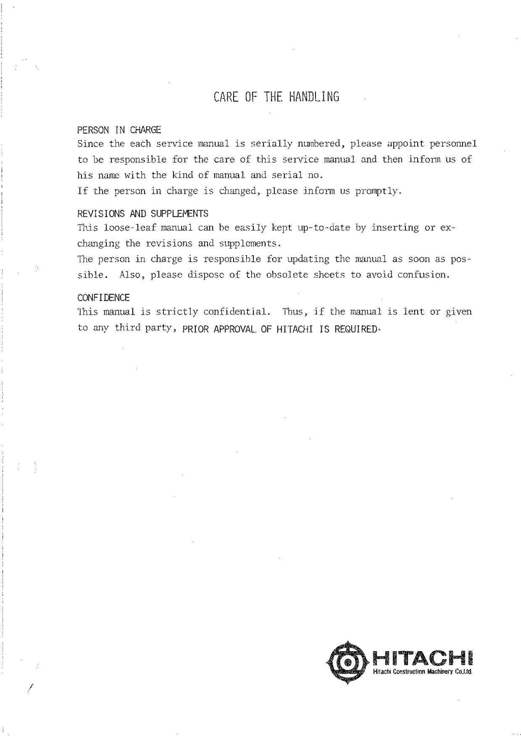 HITACHI UH061 Excavator Service Manual
