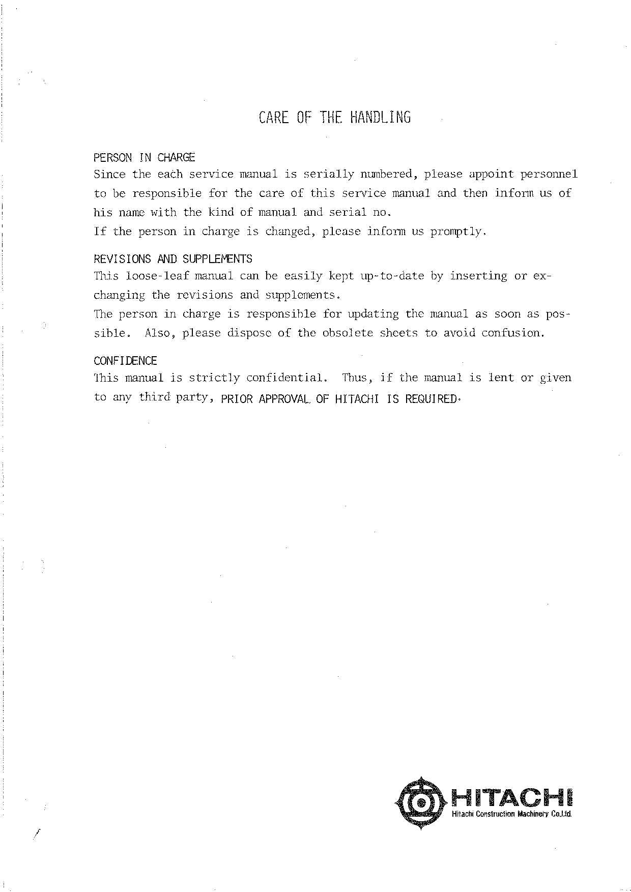 HITACHI UH061 Excavator Service Manual