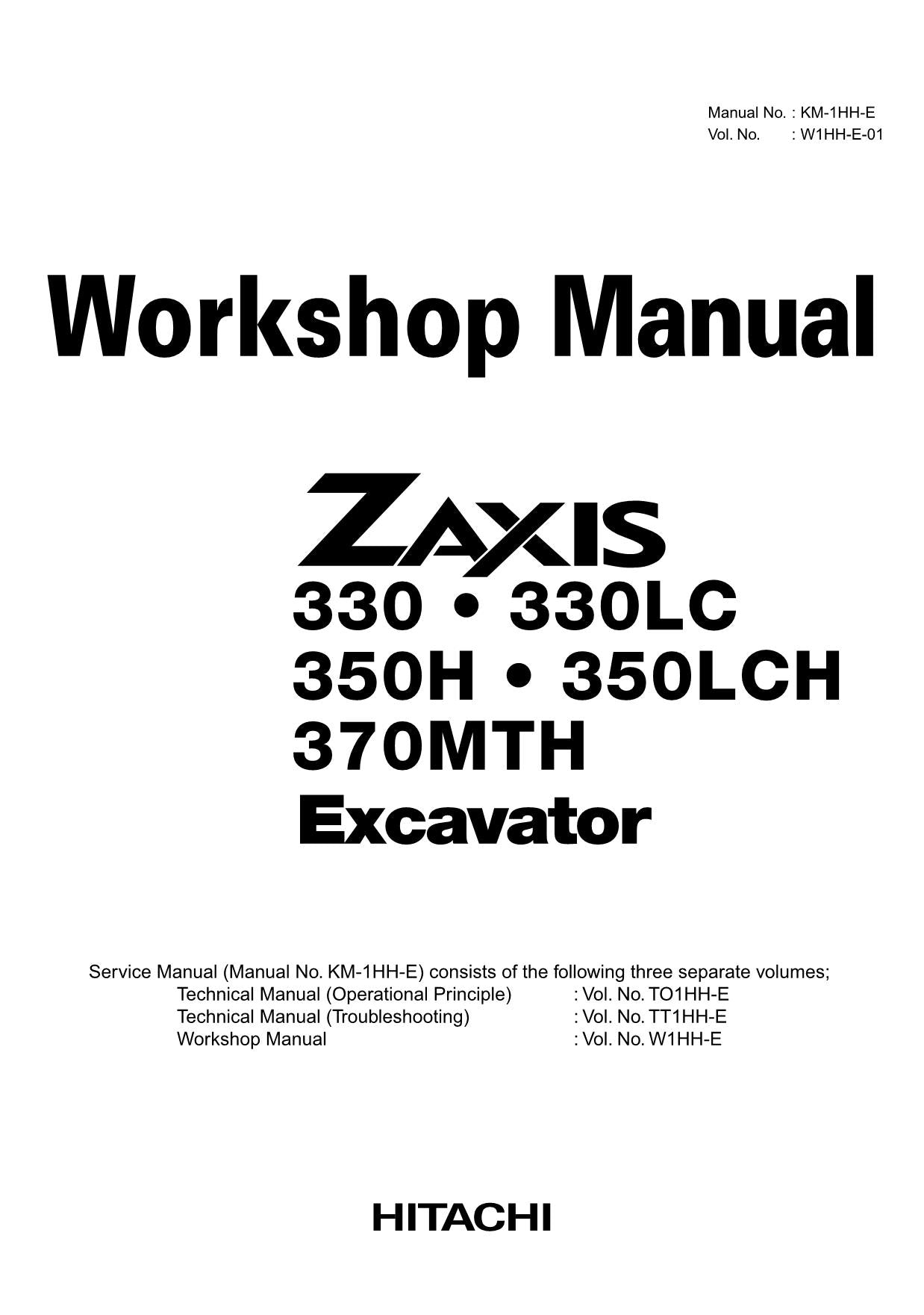 Manual de servicio y reparación de la excavadora Hitachi ZX350LCH ZX370MTH W1HH-E-01