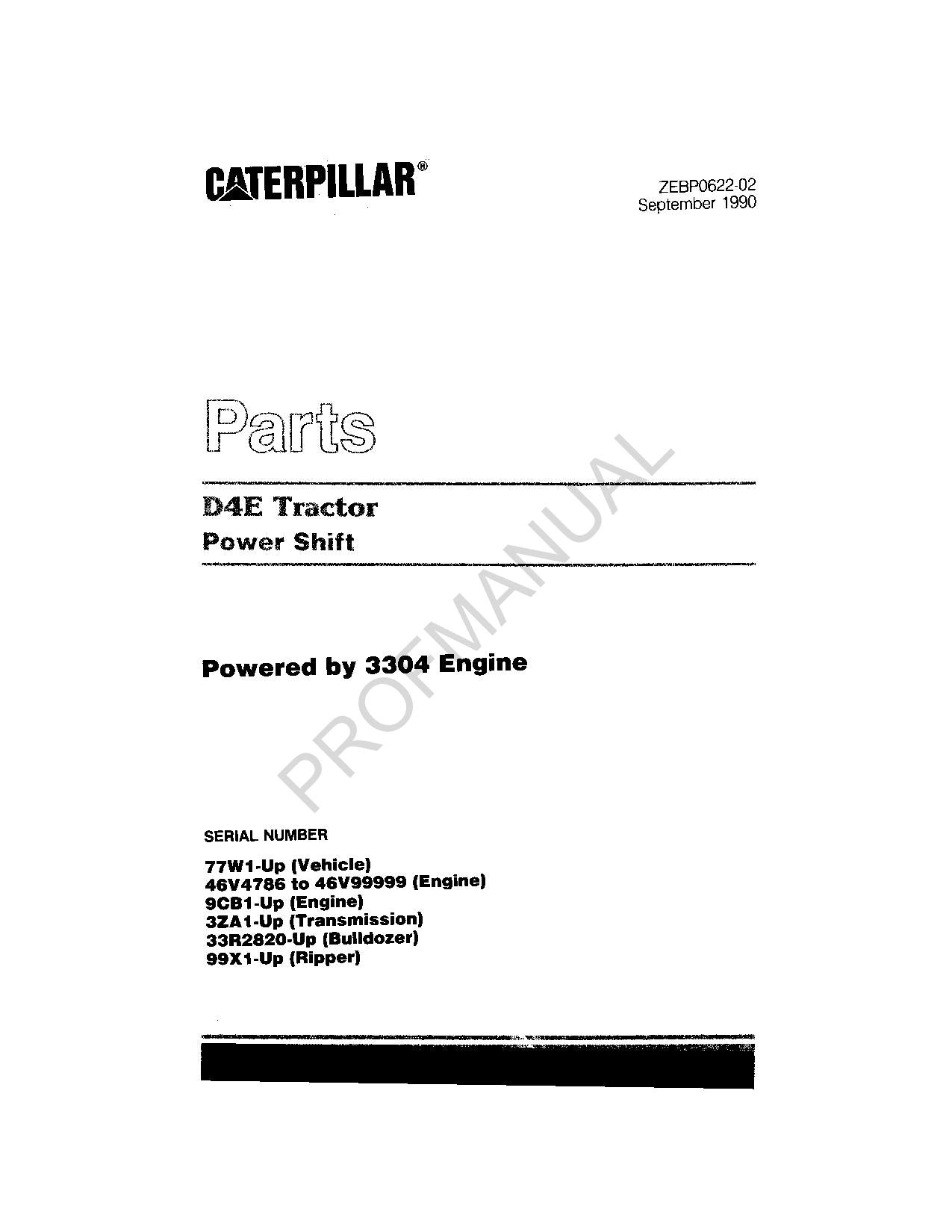 Caterpillar Cat D4E Tractor Power Shift Parts Catalog Manual ZEBP0622