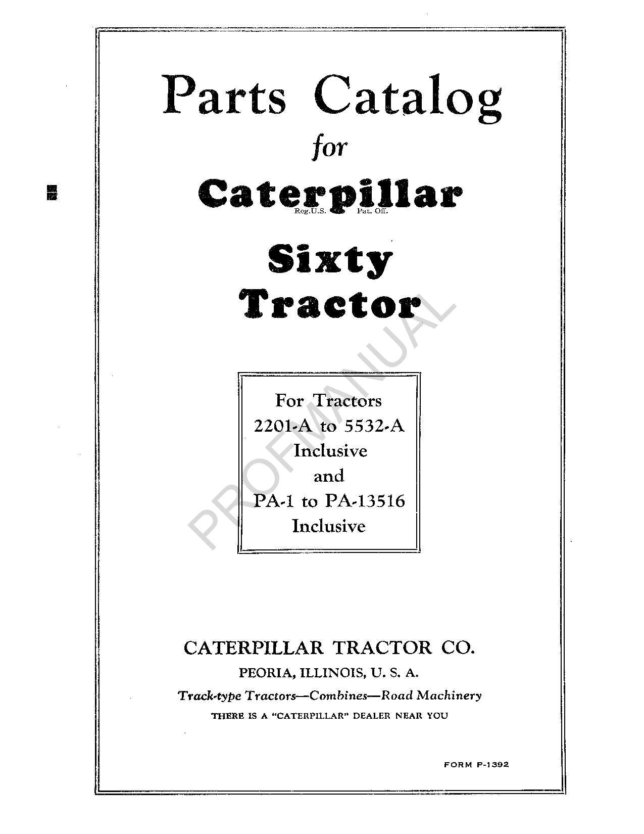 Catálogo de piezas del tractor Caterpillar Sixty Manual ser PA-1-PA-13516 2201-A-5532-A