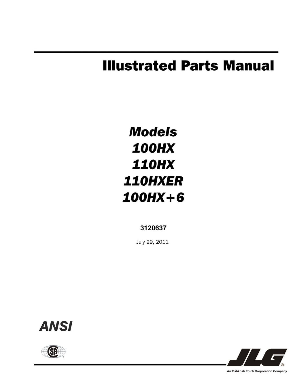 Manual del catálogo de piezas del elevador de pluma JLG 00HX 100HX+6 110HX 110HXER