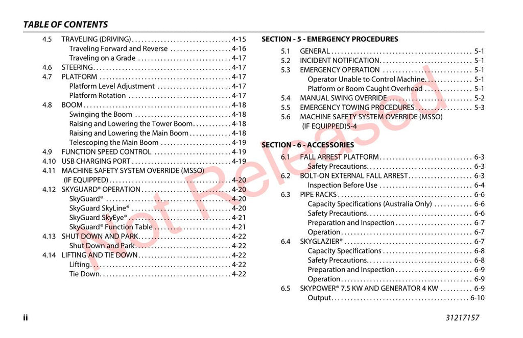 JLG 520AJ HC3 Boom Lift Maintenance Operation Operators Manual 31217157