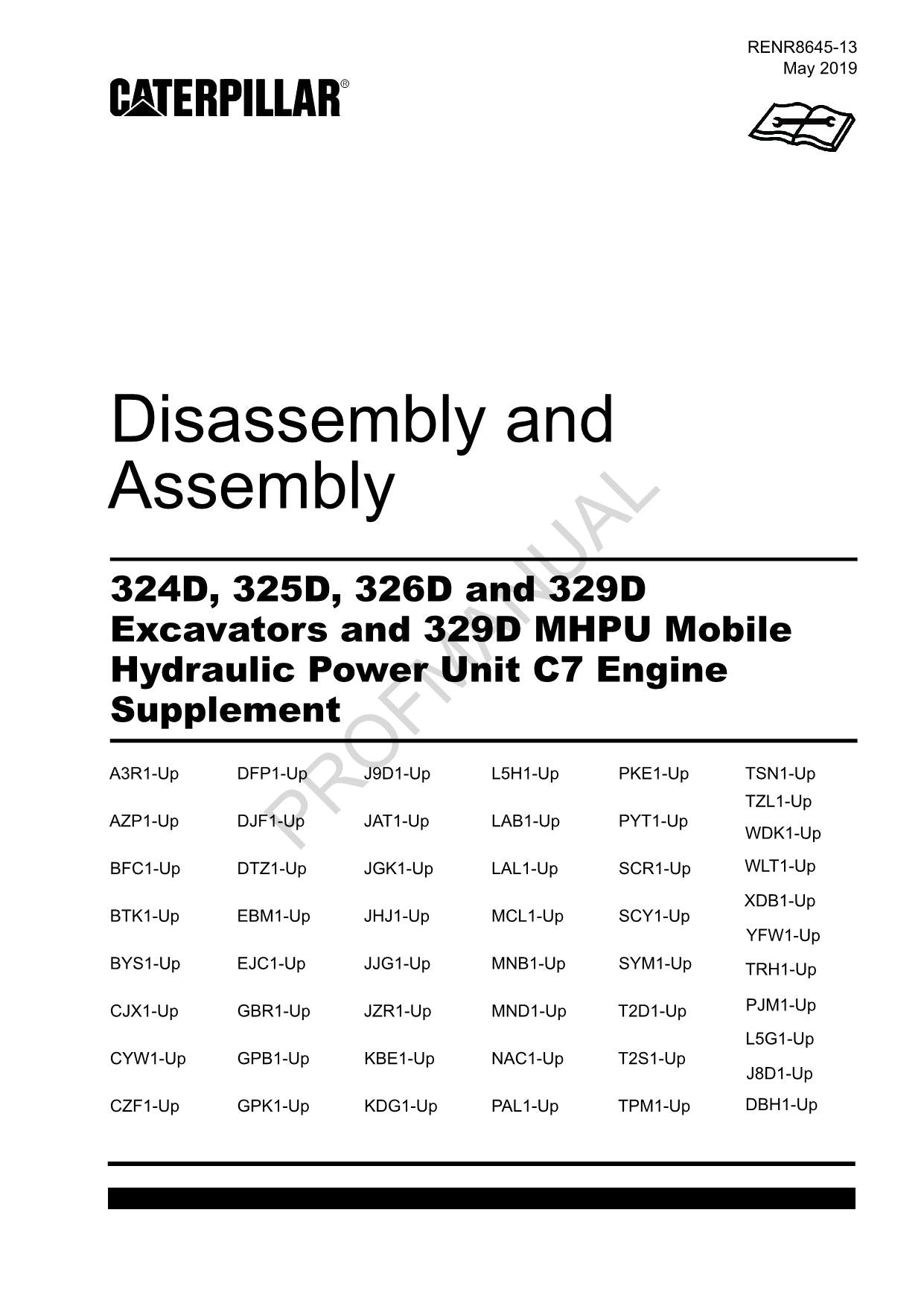 Caterpillar 324D 325D 326D 329D EXCAVATOR Engine Suppl Disassembly Assem Manual