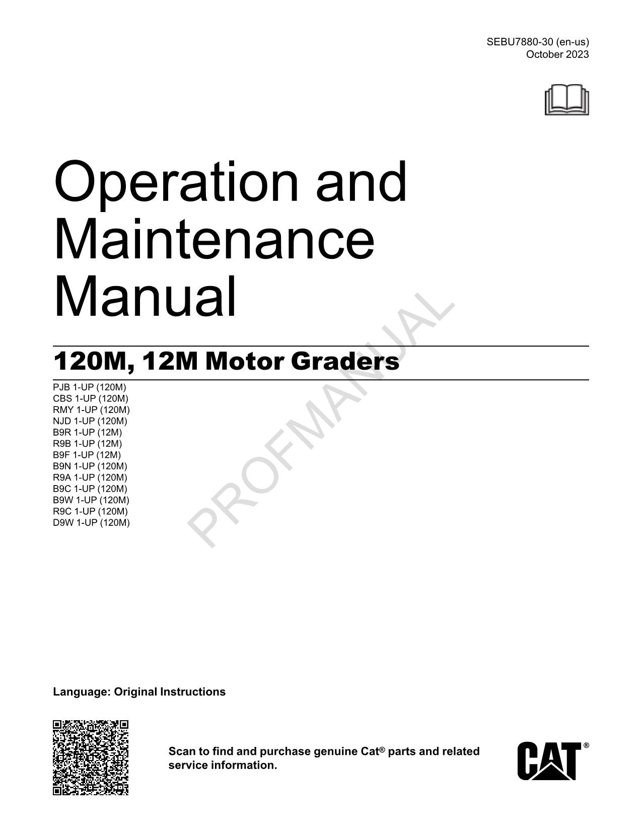 Manual de mantenimiento del operador de la motoniveladora Caterpillar 120M 12M