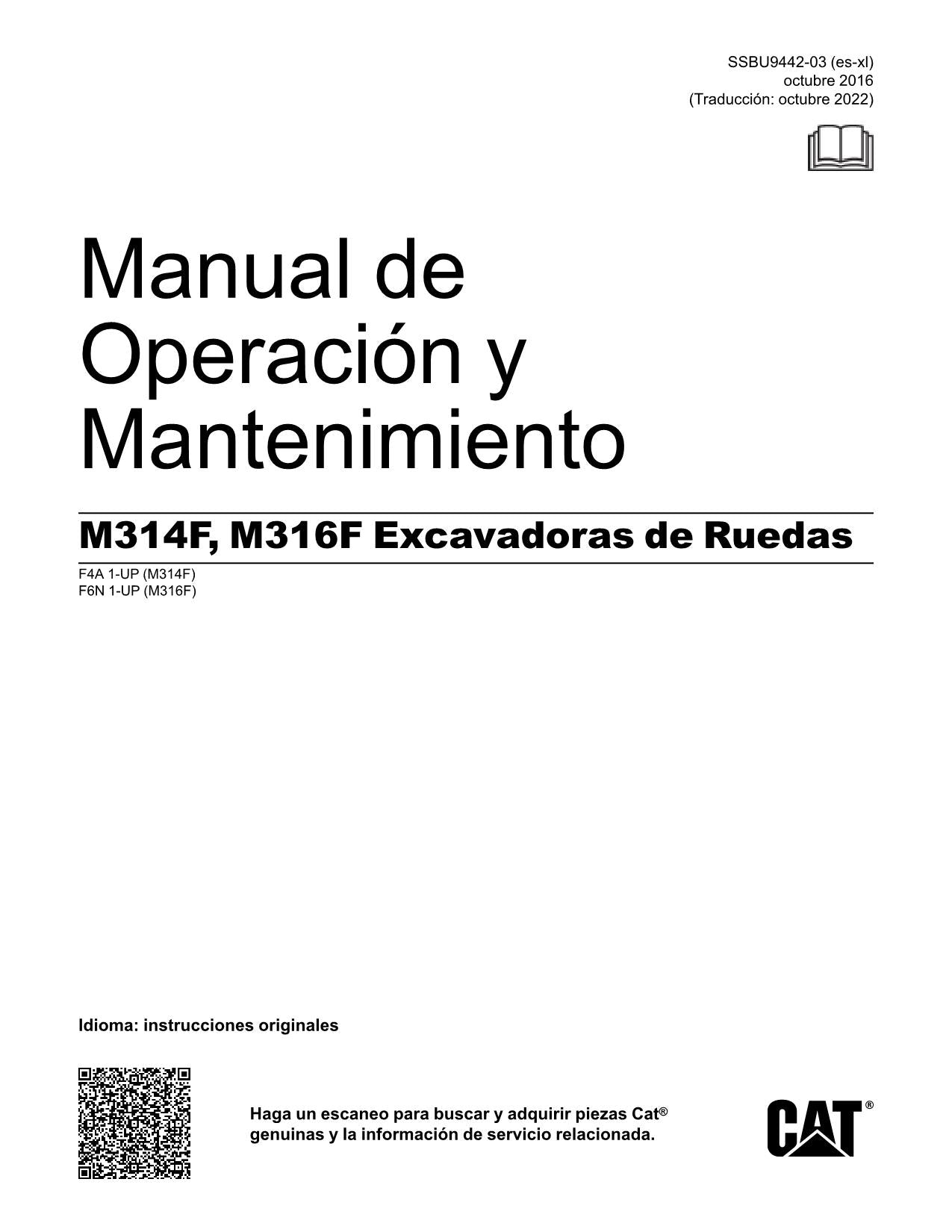 Caterpillar M314F 316F Excavadora Manual de Operación y Mantenimiento Español