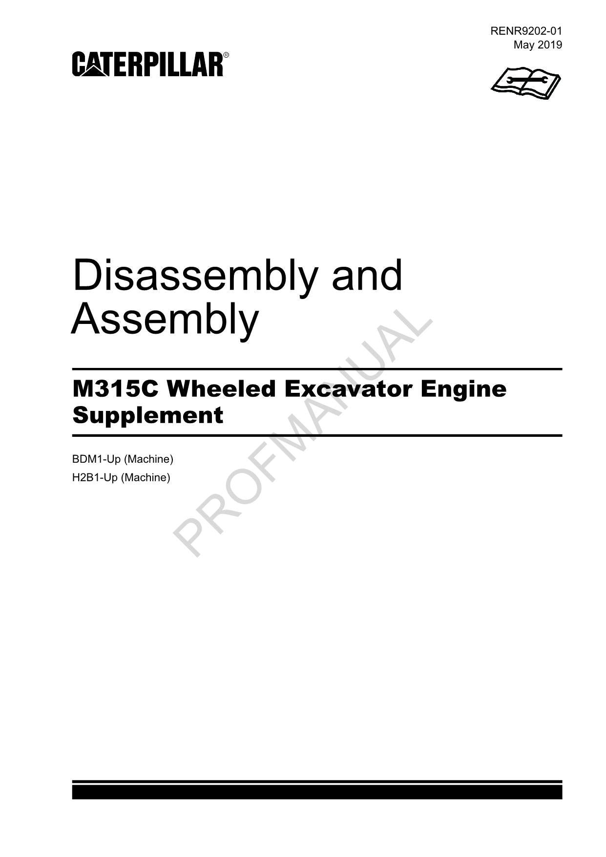 Caterpillar M315C Excavator Engine Supplement Disass Assembly Service Manual