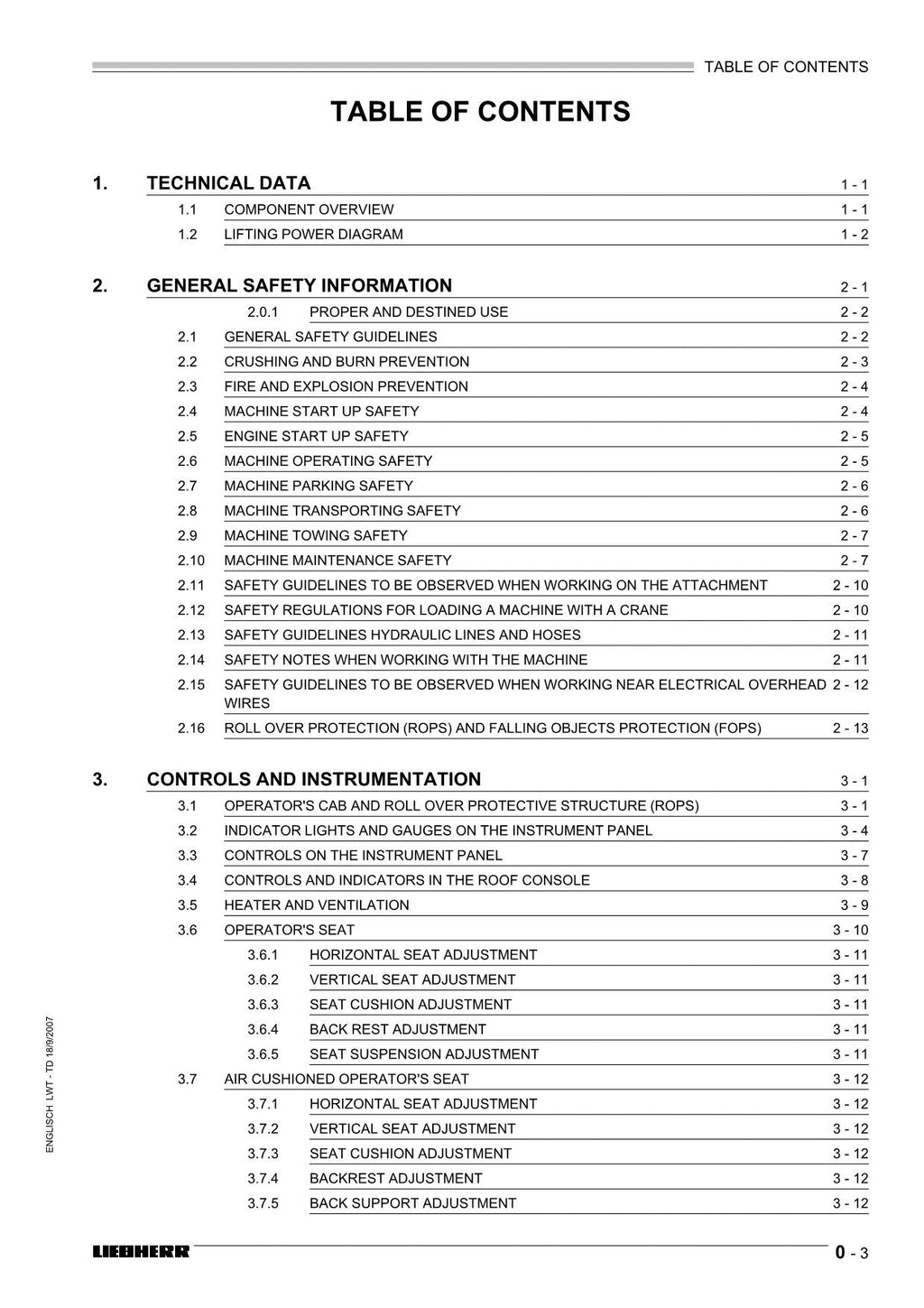 Liebherr RL42 B Litronic Pipe Layer Operators manual