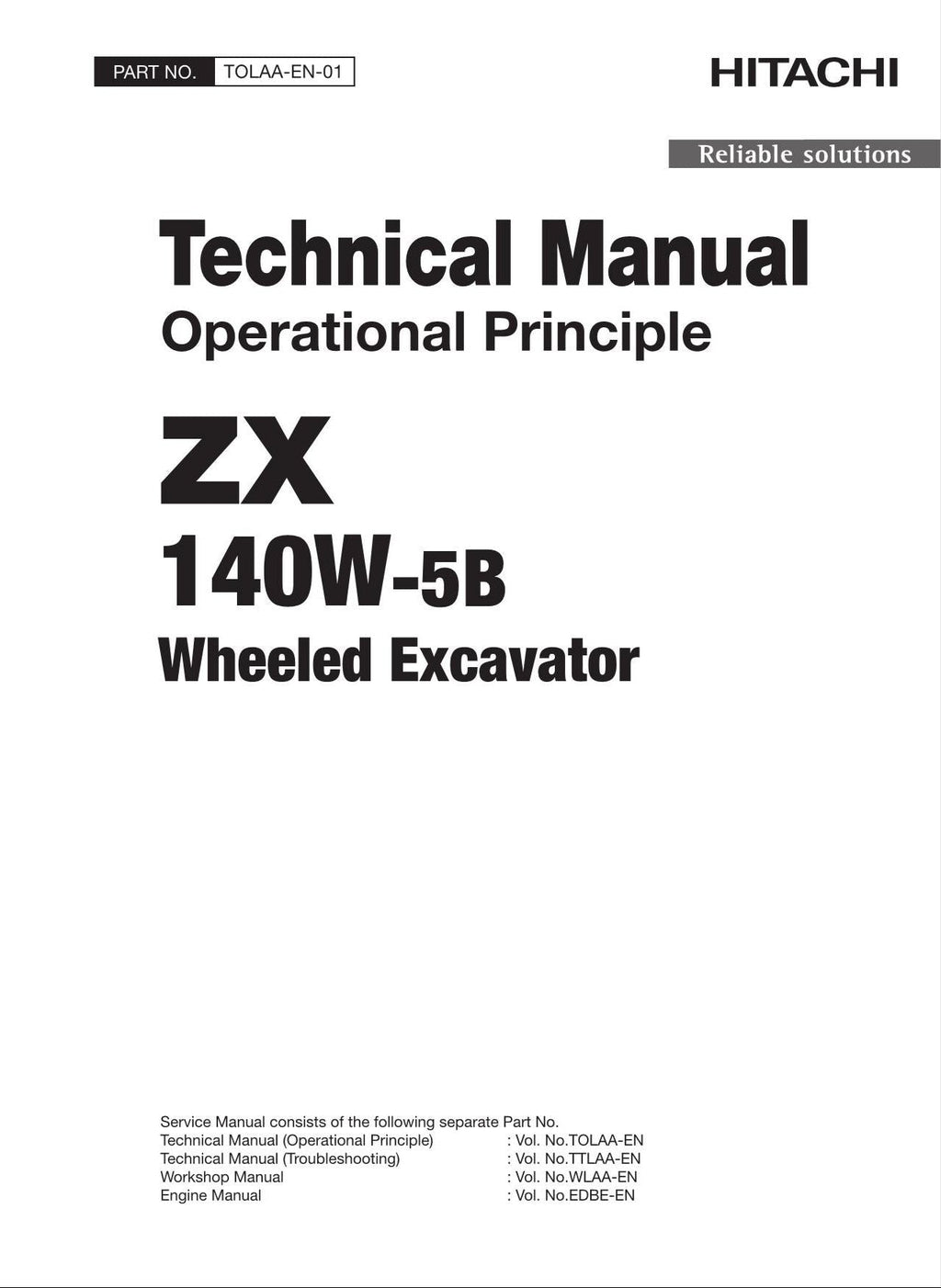 HITACHI ZAXIS ZX140W-5B Excavator Operational Principle Technical Manual