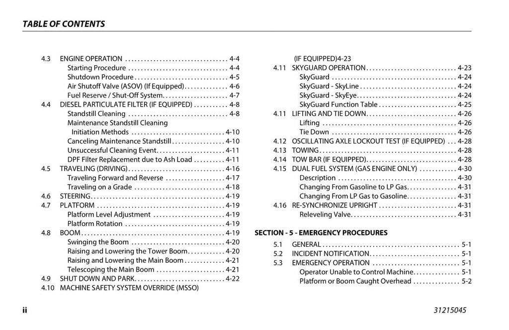 JLG 800AJ Boom Lift Maintenance Operation Operators Manual 31215045