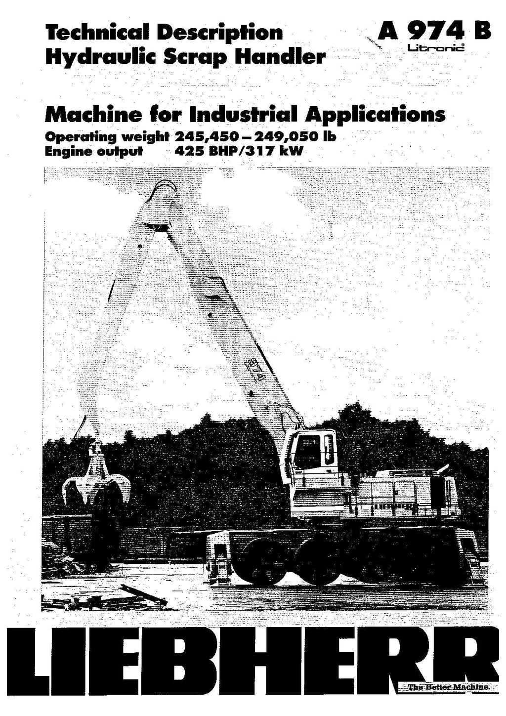 Liebherr A974 Litronic Excavator Operators manual