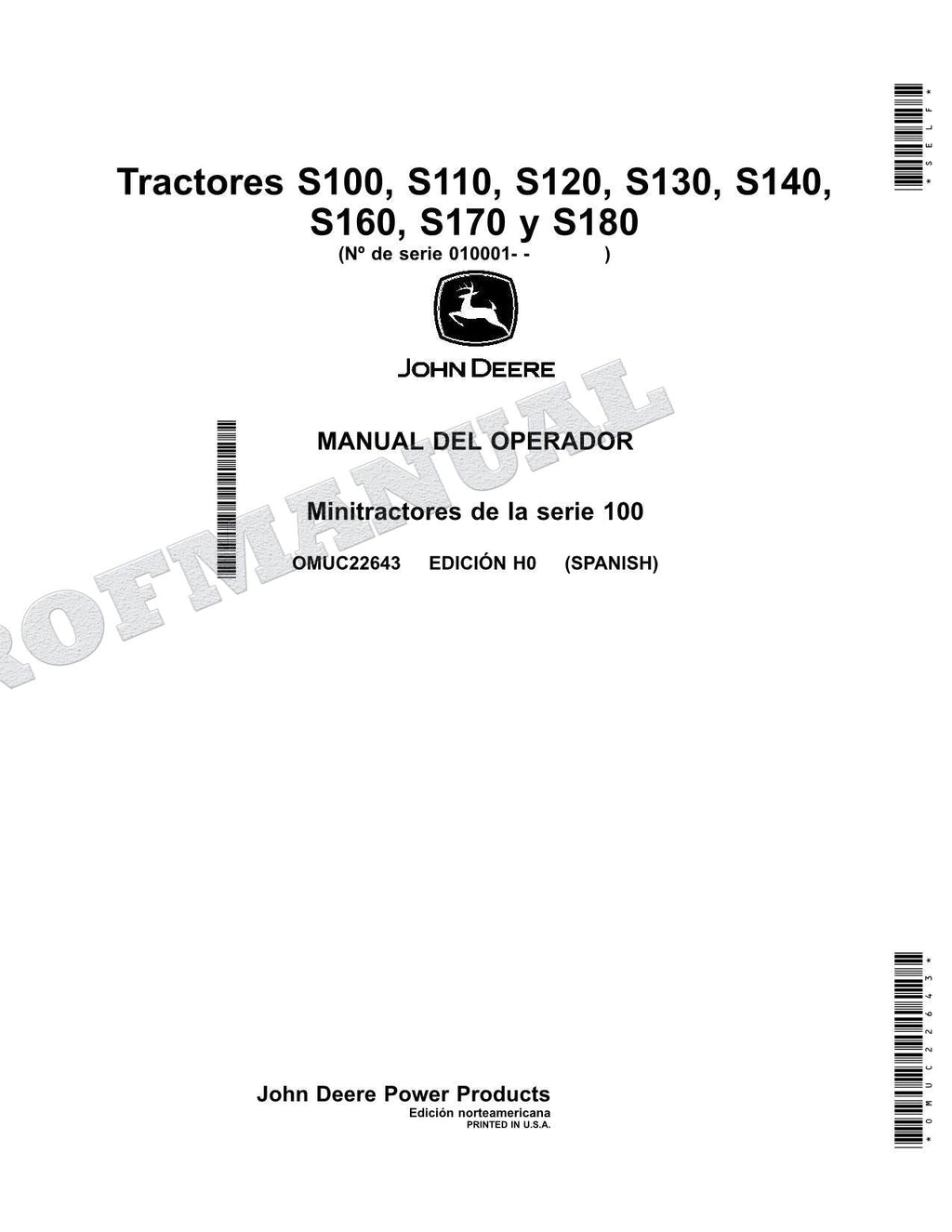 John Deere S180 S170 S100 S120 S110 S140 S130 S160 Tractor Manual del Operador