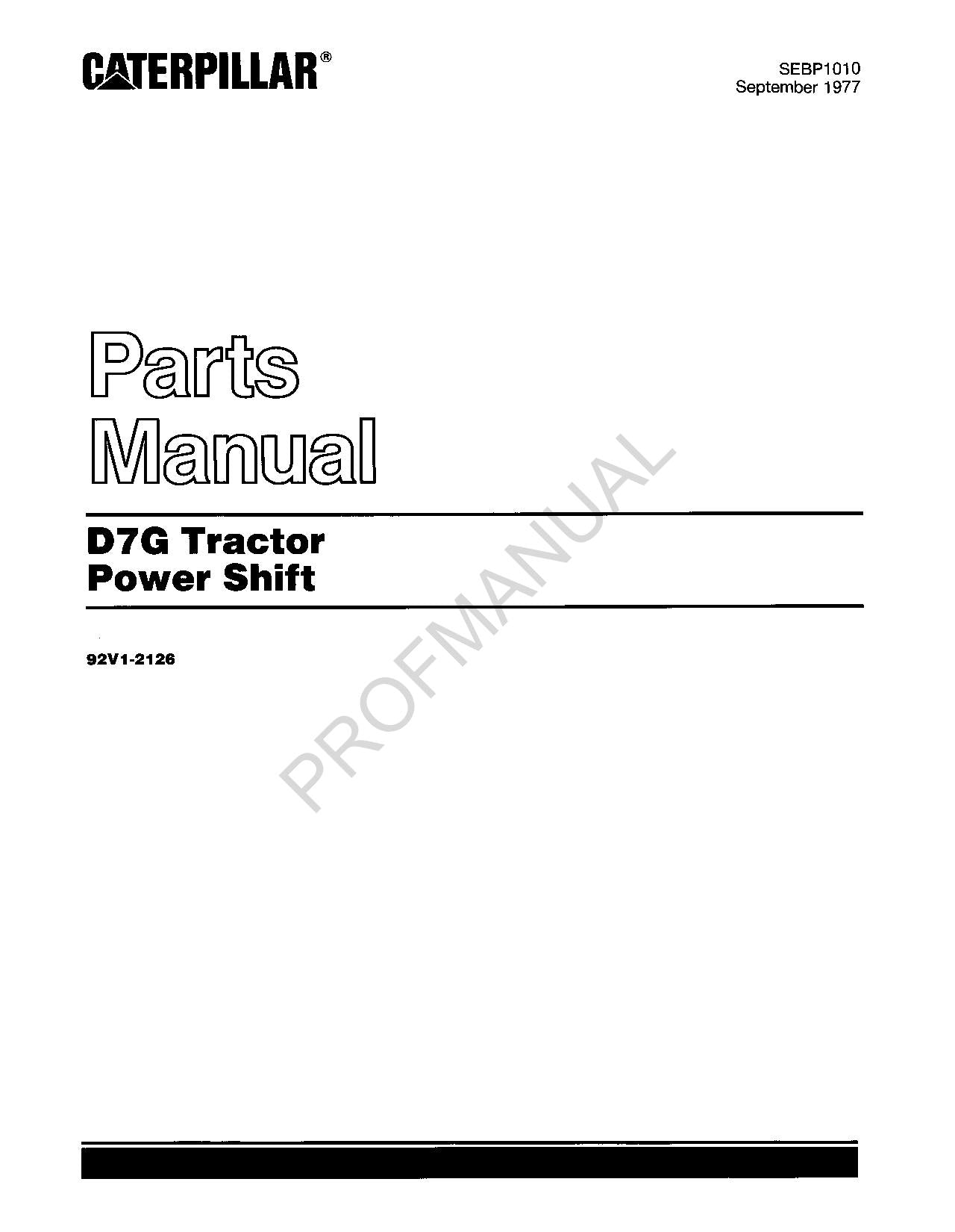 Caterpillar Cat D7G Tractor Power Shift Parts Catalog Manual ser 92V1-2126