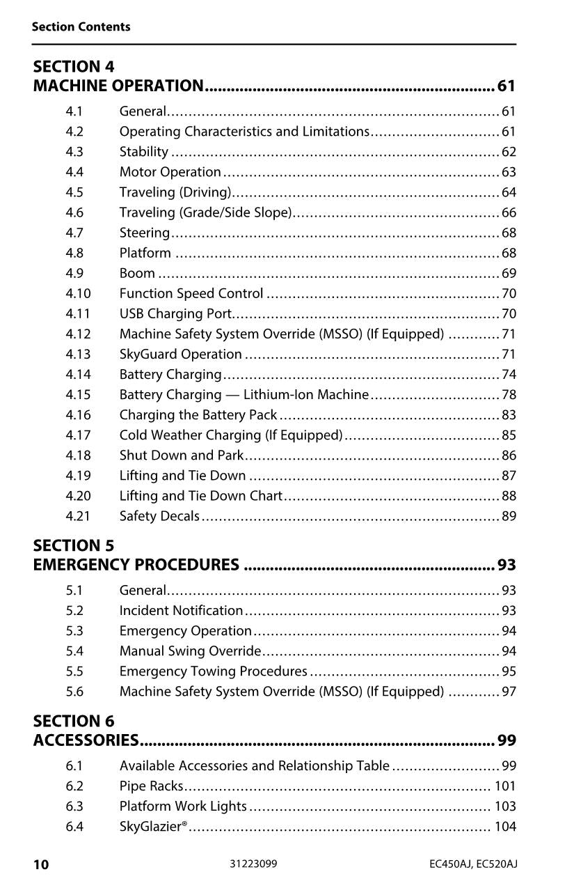 Manual del operador de mantenimiento y operación de la plataforma elevadora JLG EC450AJ EC520AJ 31223099