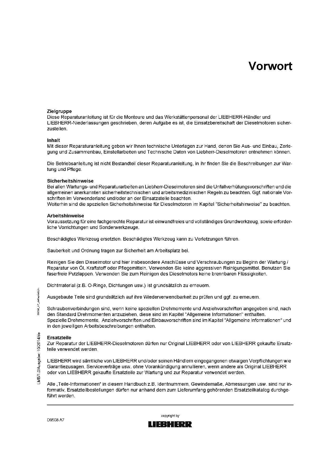 Liebherr D9508 A7 Dieselmotor Reparaturanleitung