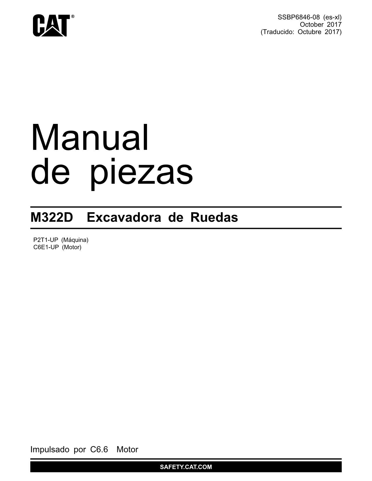 Caterpillar M322D Excavadora Manual de piezas P2T1-Up C6E1-Up Español