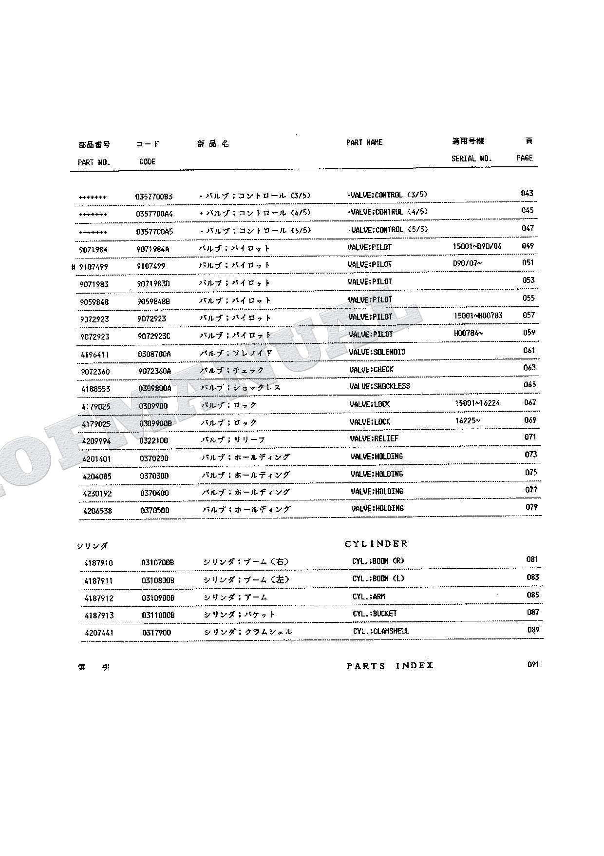 HITACHI EX120 Equipment Component Excavator Parts Catalog Manual SN 15001-