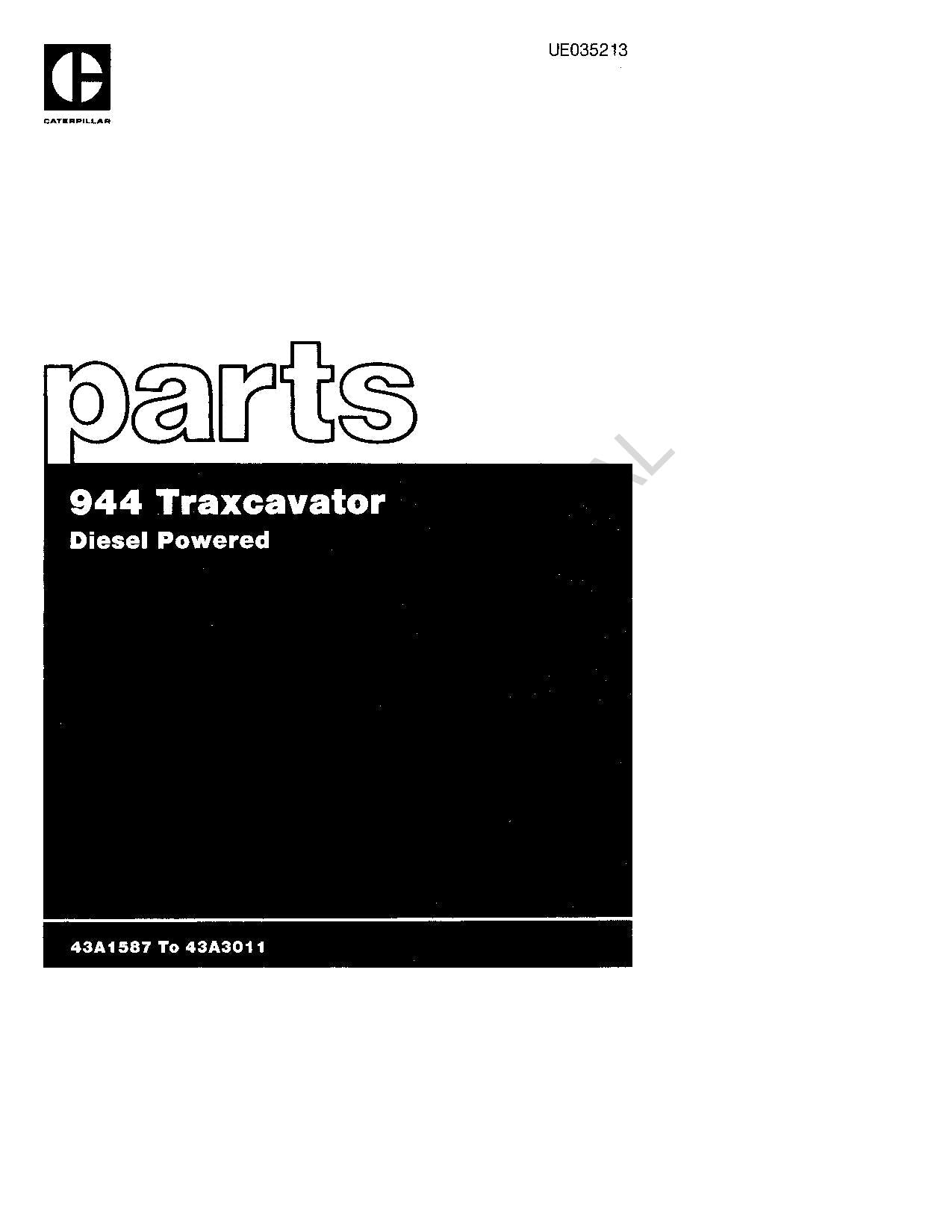 Caterpillar Cat 944 Traxcavator Track Loader Parts Catalog Manual