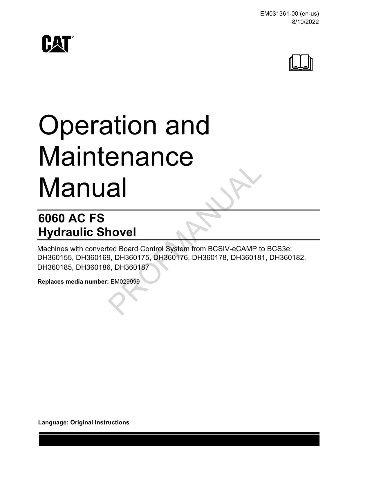 Caterpillar Cat Certain DH3-6060 AC FS OPERATORS MAINTENANCE MANUAL