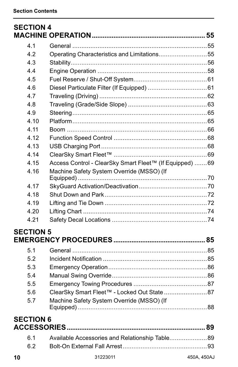 Manual del operador de mantenimiento y operación de la plataforma elevadora JLG 450A 450AJ 31223011