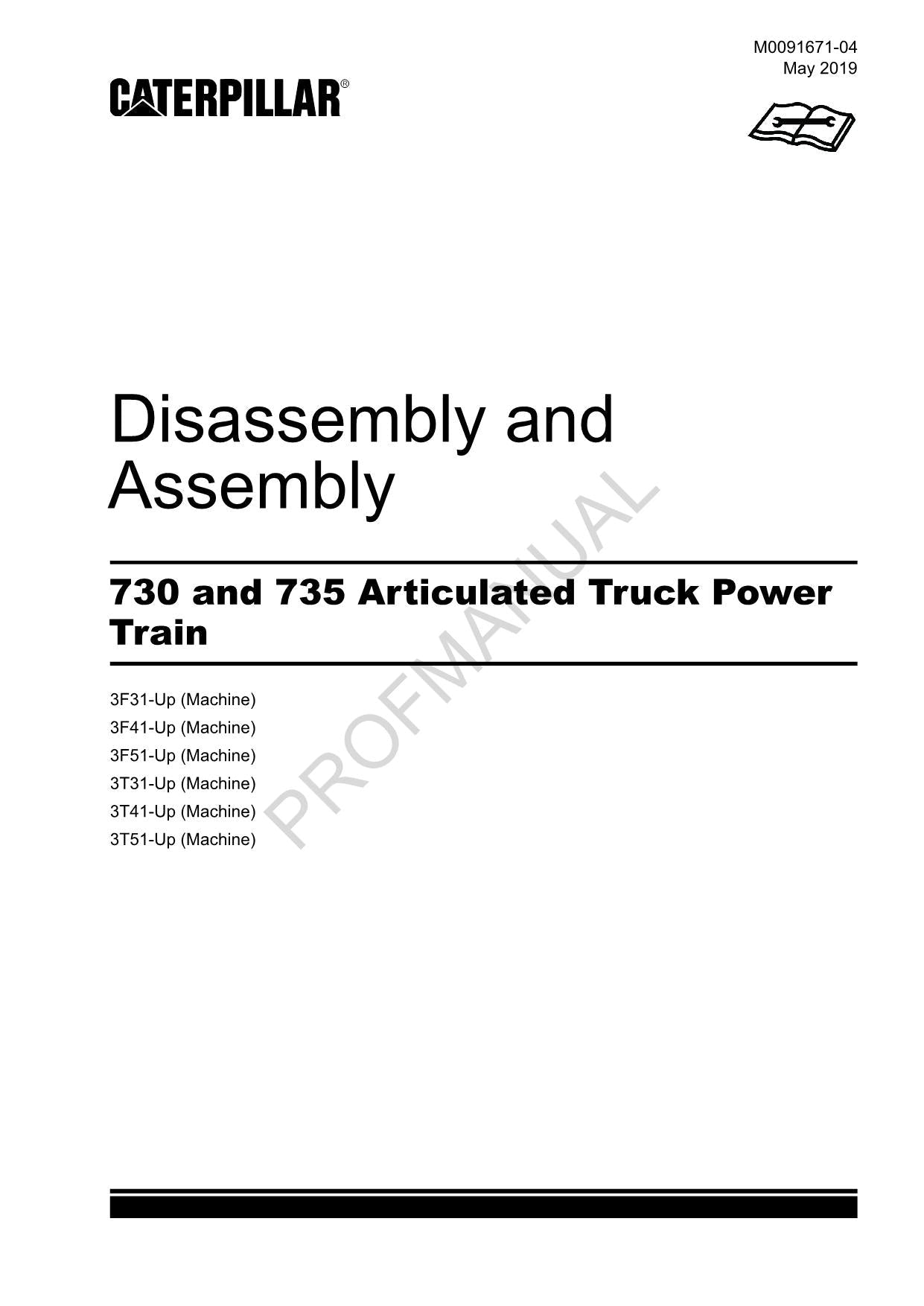 Manual de servicio de desmontaje y montaje del tren de potencia del camión articulado Caterpillar 730 735