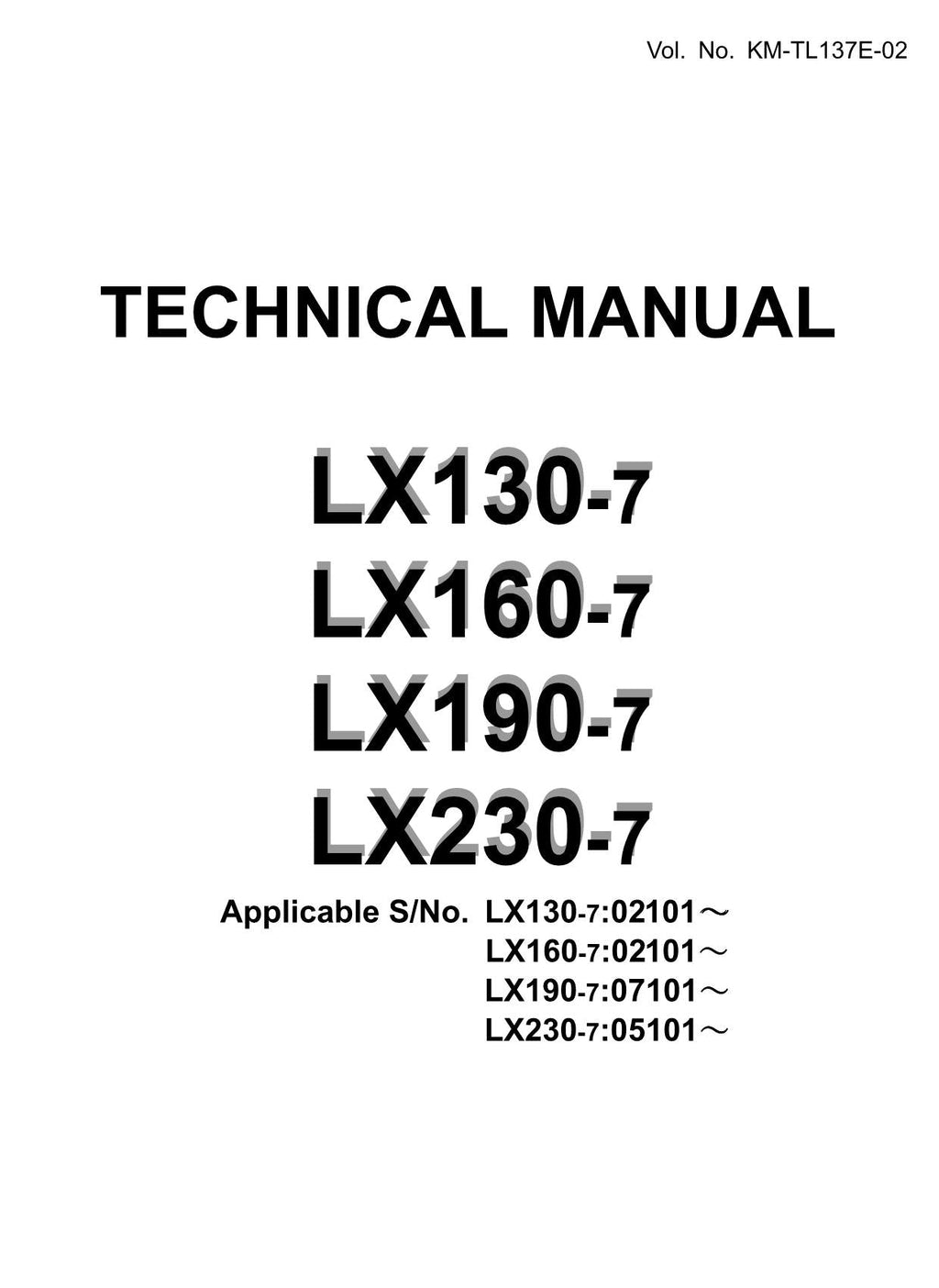 Hitachi LX130-7 LX160-7 LX190-7 LX230-7 Wheel Loader Technical Manual