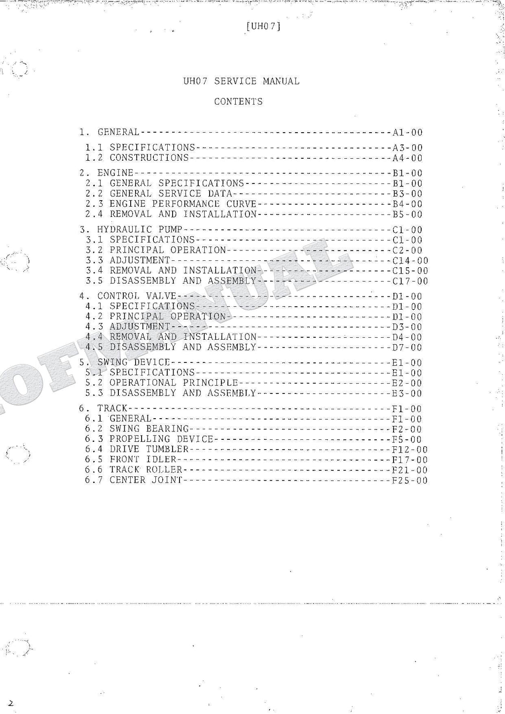 HITACHI UH07 Hudraulic Excavator Service manual