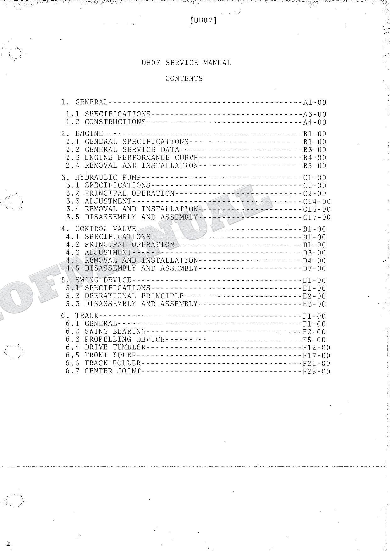 HITACHI UH07 Hudraulic Excavator Service manual