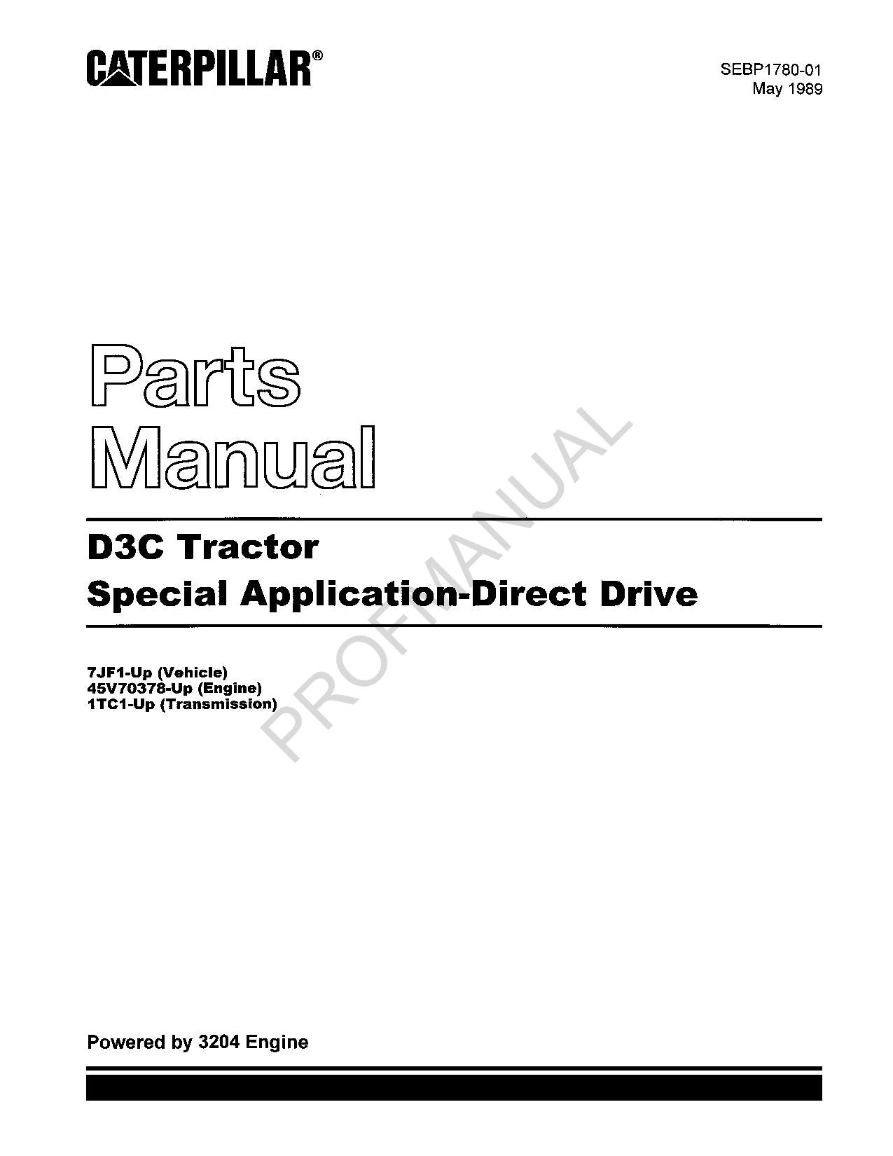 Manual del catálogo de piezas de transmisión directa para aplicaciones especiales del tractor Caterpillar D3C