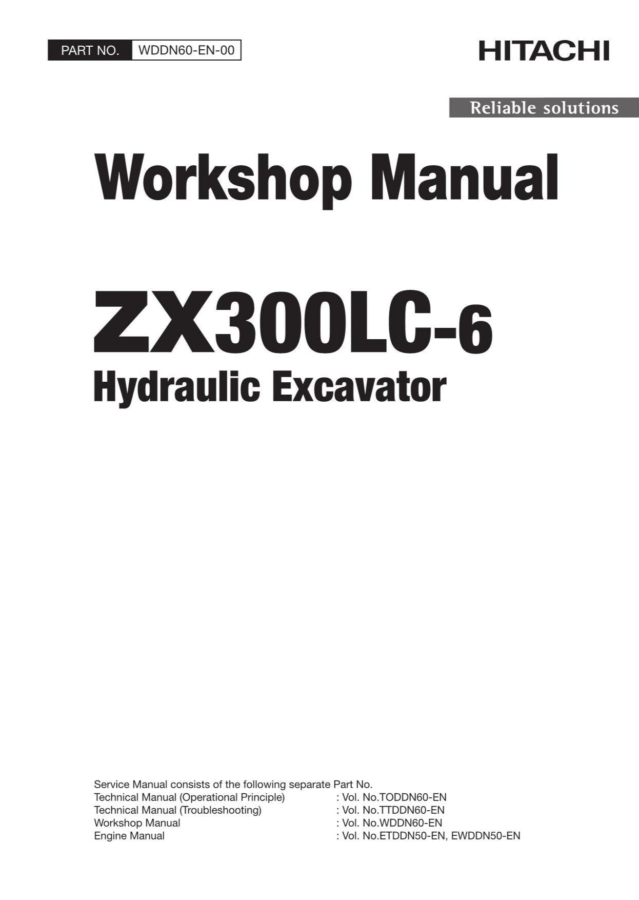 Manual de servicio y reparación de la excavadora Hitachi ZX300LC-6