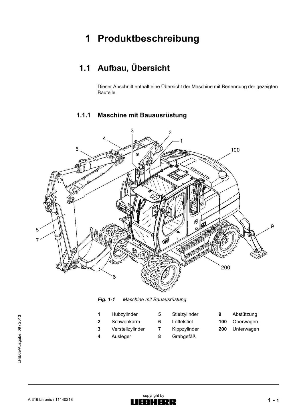 Liebherr A316 Litronic Hydraulikbagger Betriebsanleitung