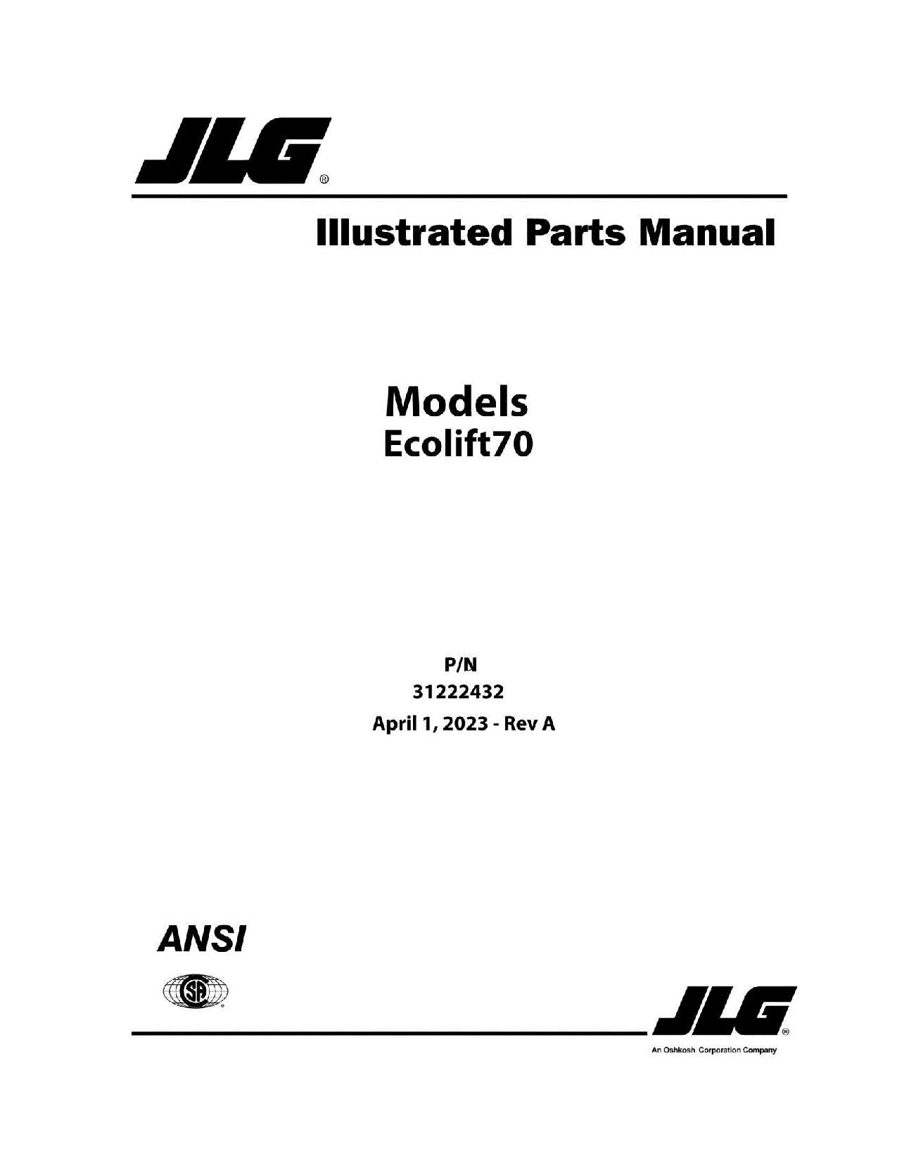 Manual del catálogo de piezas del mástil vertical JLG Ecolift 70