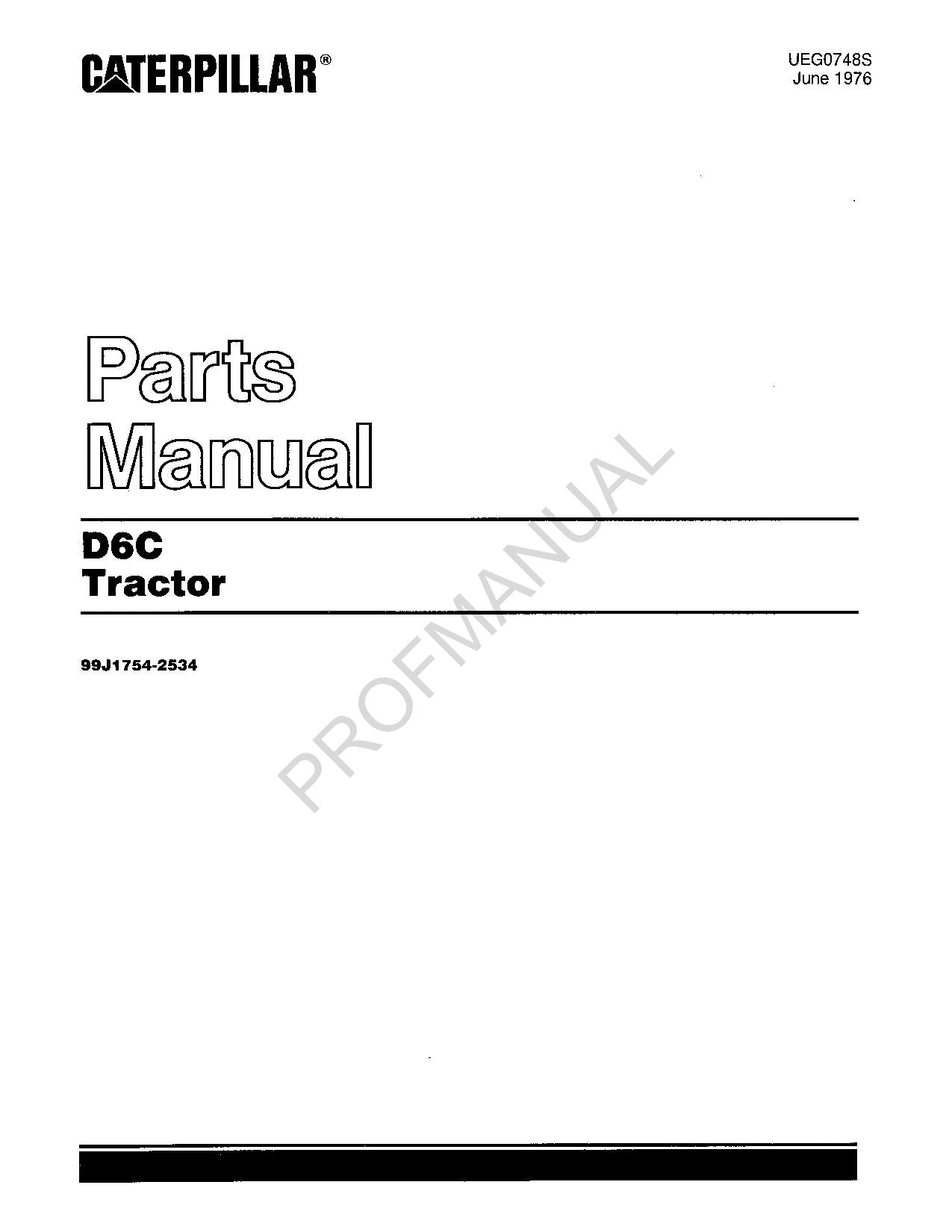 Caterpillar Cat D6C Tractor Parts Catalog Manual ser 99J1754-2534