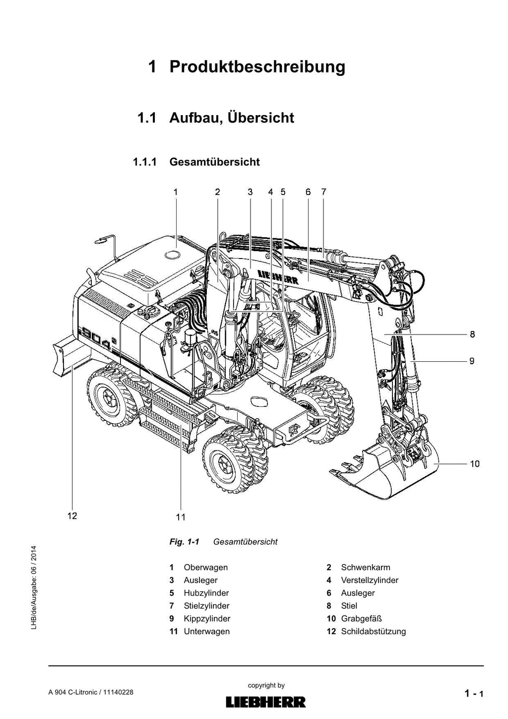 Liebherr A904 C-Litronic Hydraulikbagger Betriebsanleitung 11140228