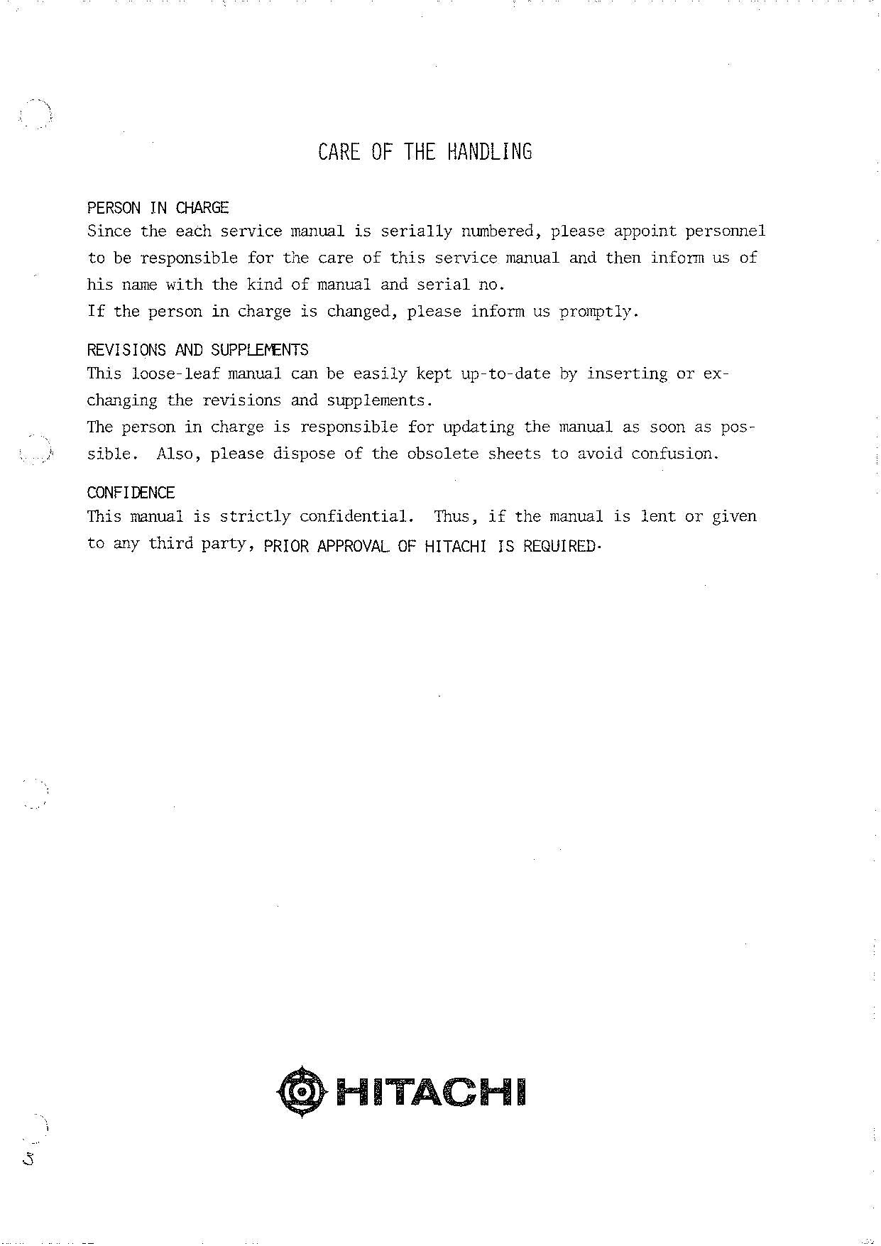 HITACHI UH041 Excavator Service Manual