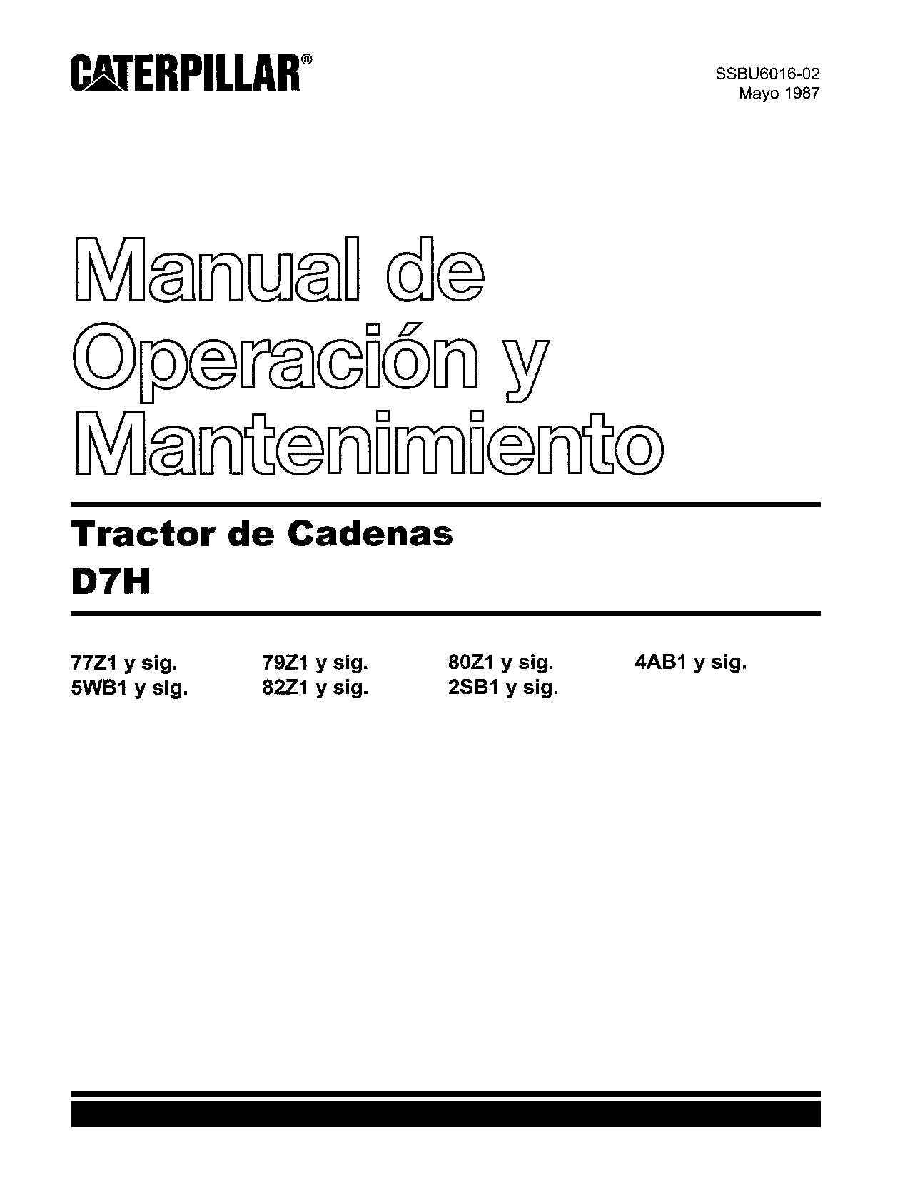 Caterpillar D7H Tractor de Cadenas Manual de Operación y Mantenimiento SSBU6016
