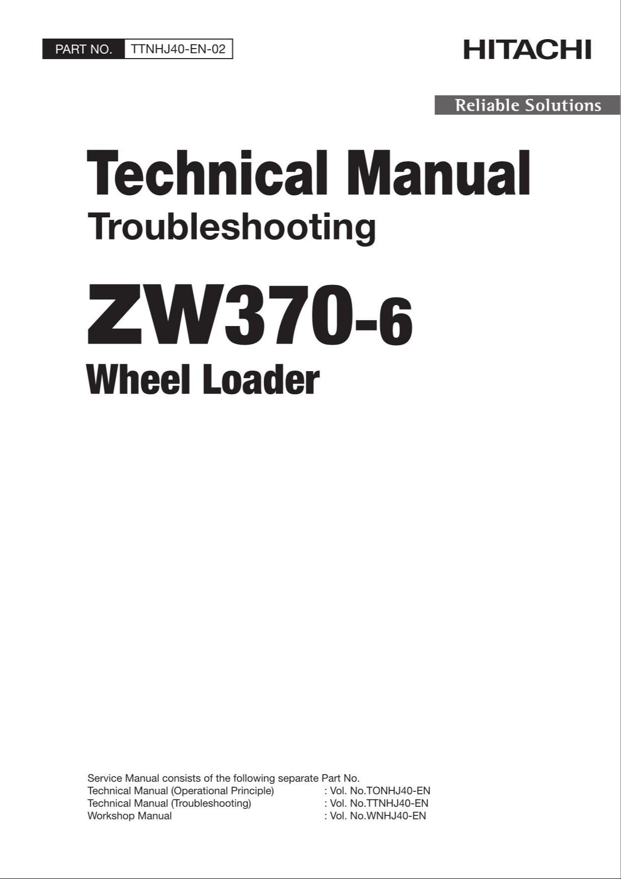 Hitachi ZW370-6 Wheel Loader Technical Manual Troubleshooting +Schematics