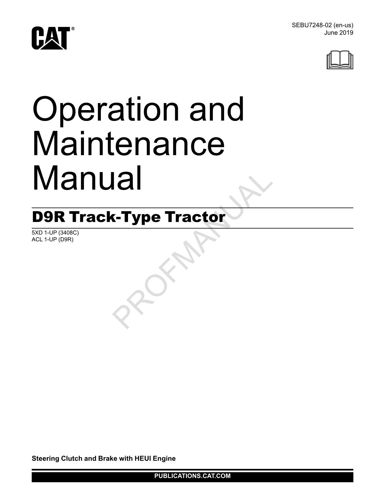 Manual de mantenimiento del operador del tractor de cadenas Caterpillar D9R serie 5XD1-Up ACL1-Up
