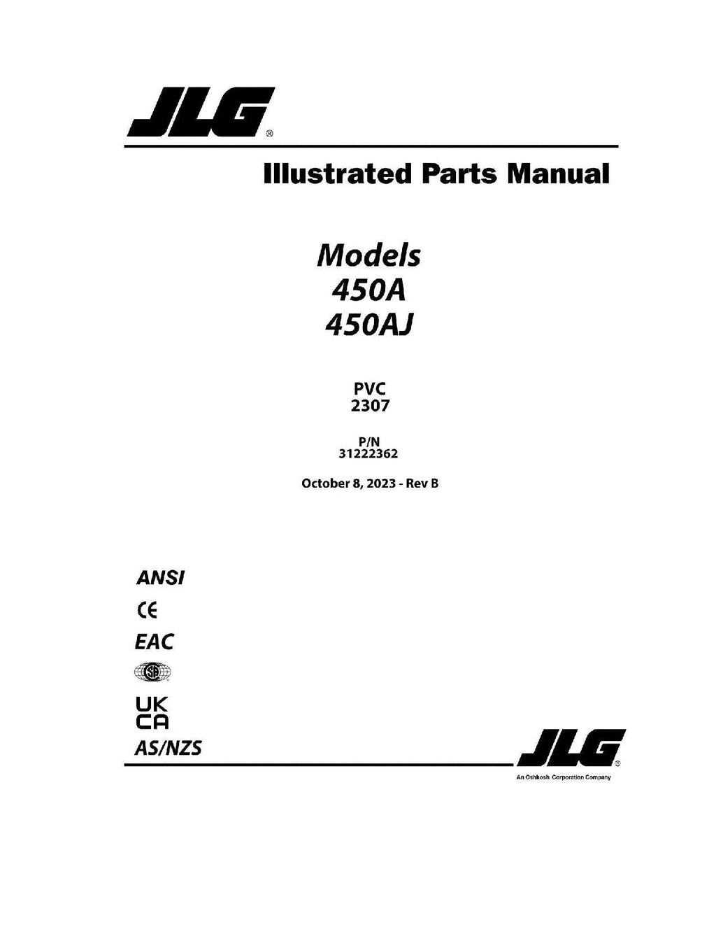 Manual del catálogo de piezas del elevador de pluma JLG 450A 450AJ