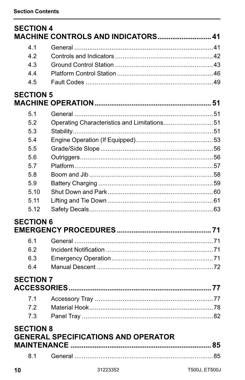 Manual del operador de mantenimiento y operación de la plataforma elevadora JLG ET500J T500J