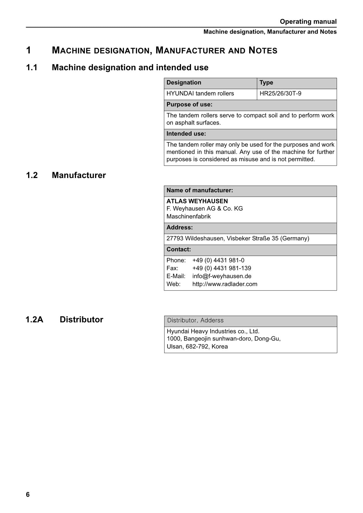 Hyundai HR25 30T-9 ROAD ROLLER Operators Maintenance Manual