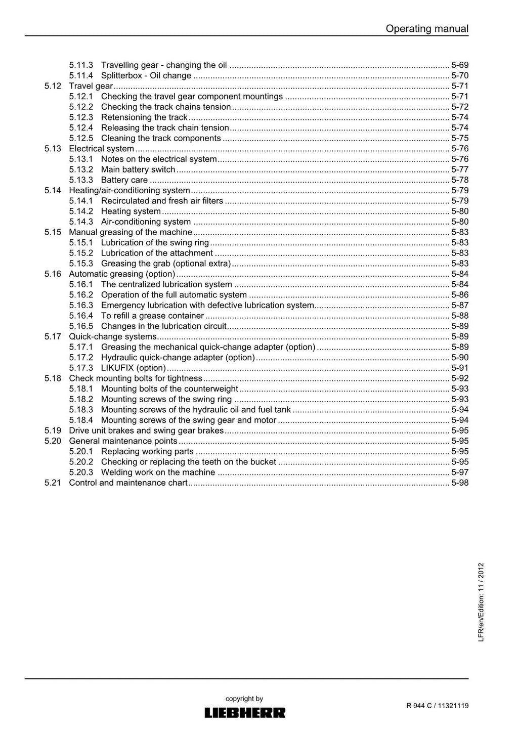 Liebherr R944 C Excavator Operators manual serial 33772