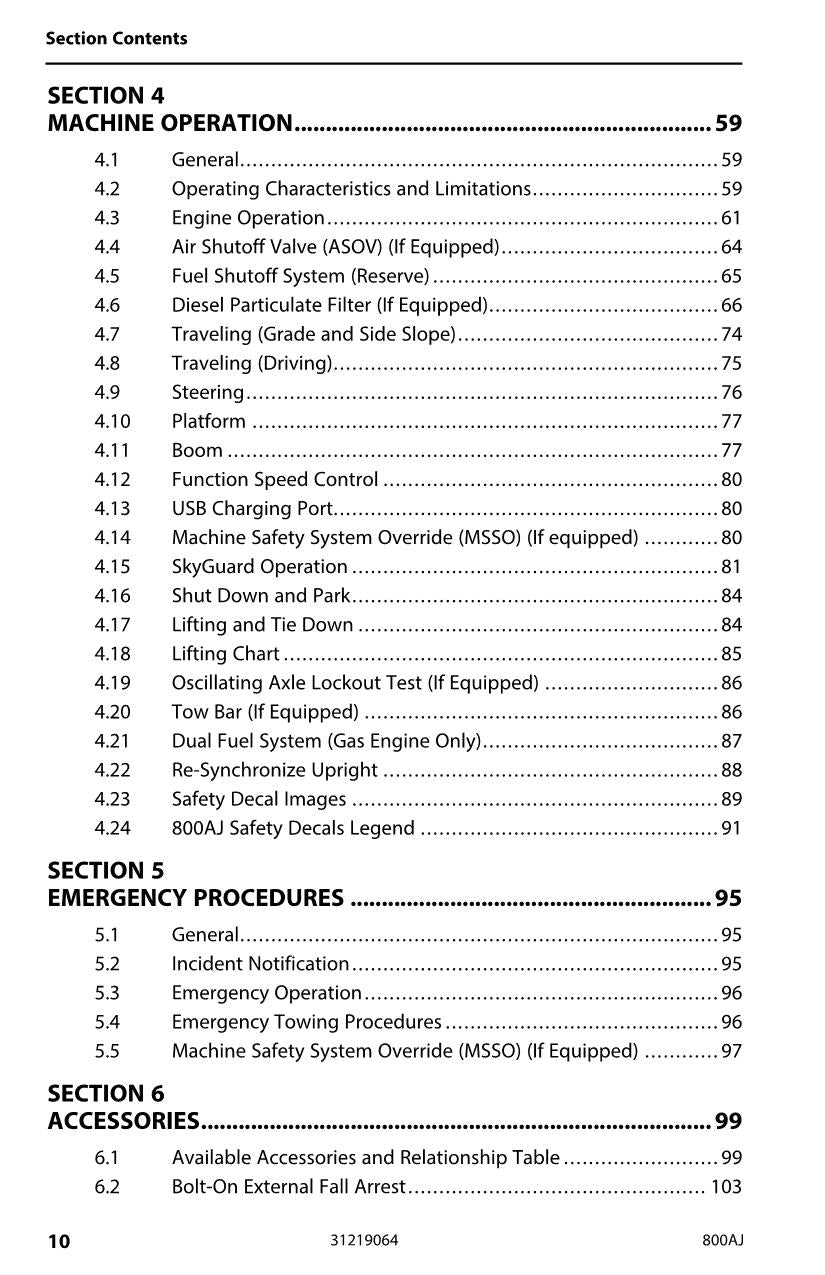 Manual del operador de mantenimiento y operación del elevador de pluma JLG 800AJ 31219064