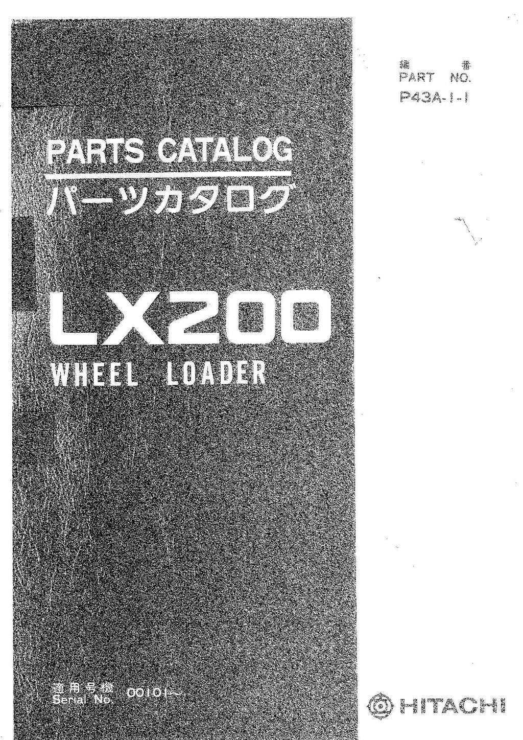 Hitachi LX200 Wheel Loader Parts Catalog Manual SN 00101-up