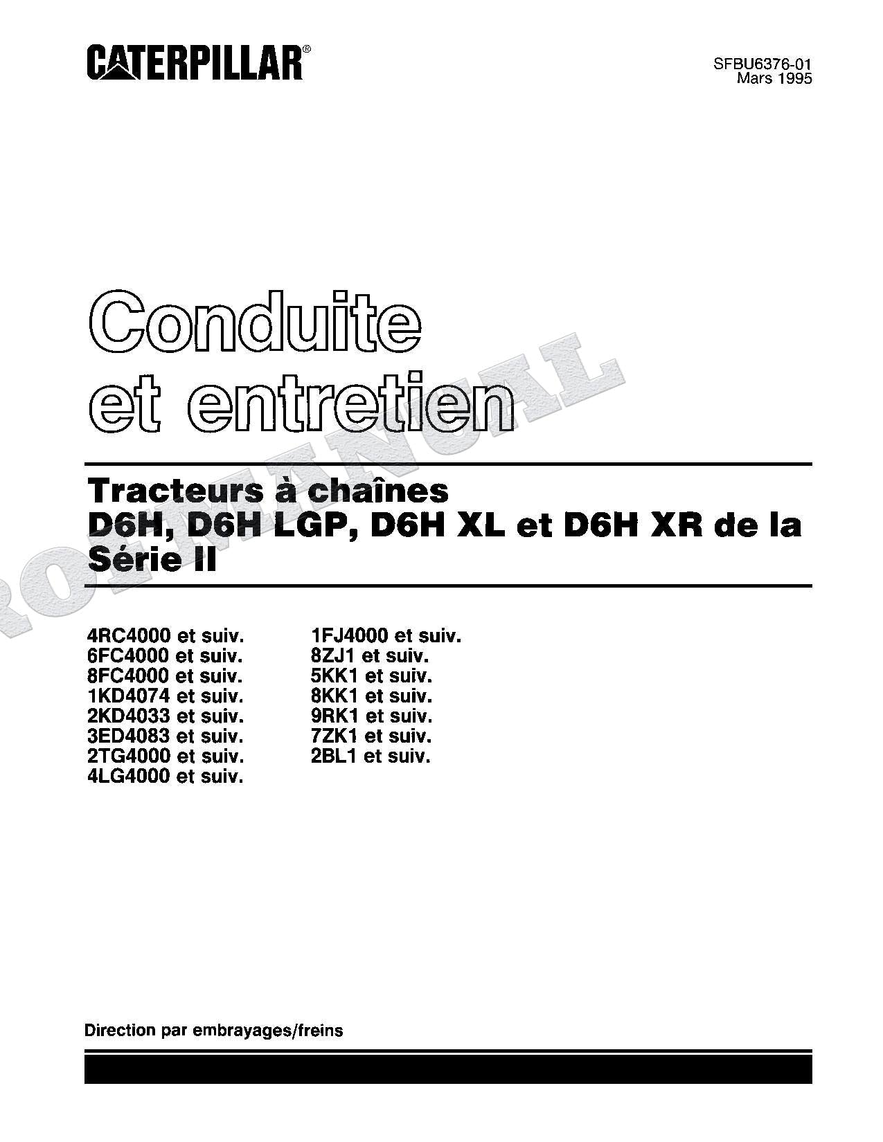 Caterpillar D6H LGP D6H XL D6H XR Série II Tracteur Manuel d'utilisation